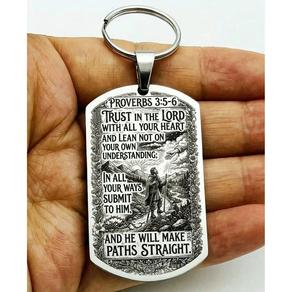 Proverbs 3 : 5 6 God Lord Jesus Christ Bible Stainless Keychain Reminder Quote